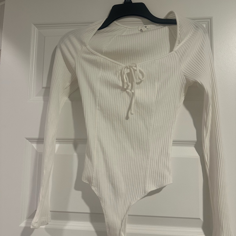 Aerie White Ribbed Bodysuit